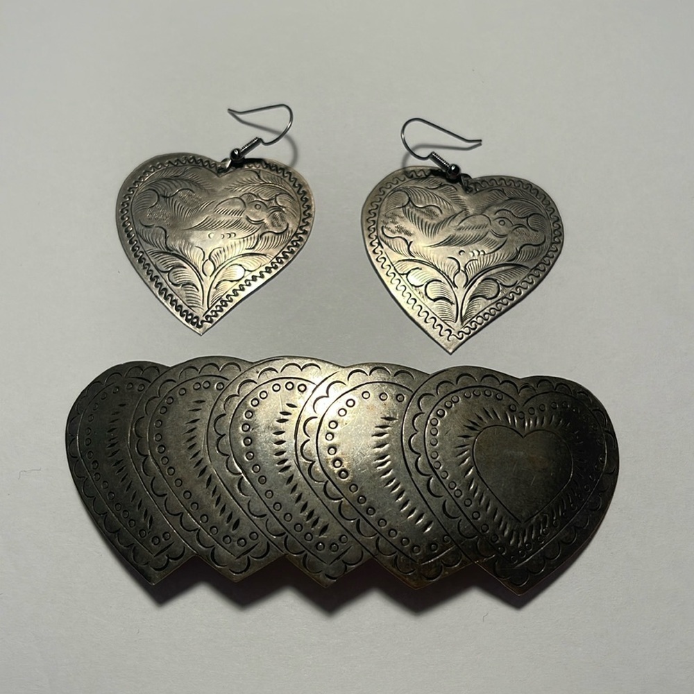 Vintage Tribal Design Heart Earrings with Barrett